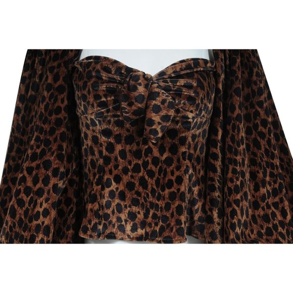 The Attico Womens Leopard Print Top Size 40 Brown Tan Bow Balloon Ruffle Sleeve - Picture 2 of 16
